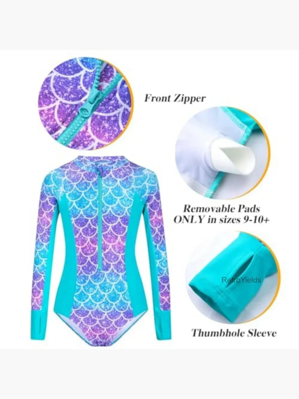 Girls UPF 50+ Long Sleeve Rash Guard 2 Piece Swimsuit Set with Shorts